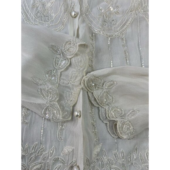 Vintage Soft Surroundings Sheer White Sequence Beaded Blouse M Whimsygoth Fairy - Picture 11 of 12